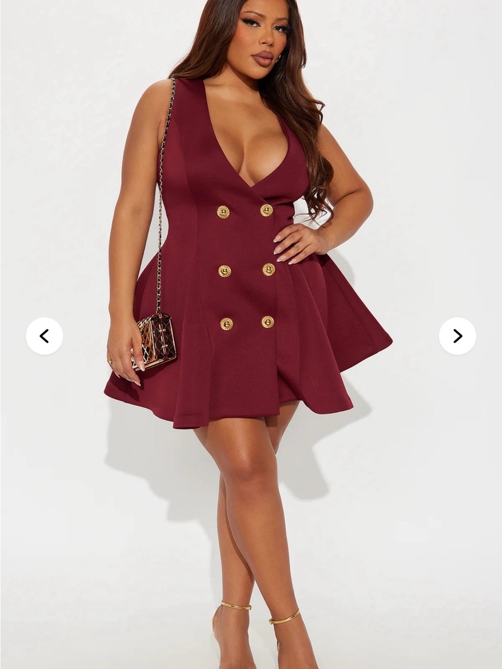 Fashion Nova Burgundy Double-Breasted Mini Dress